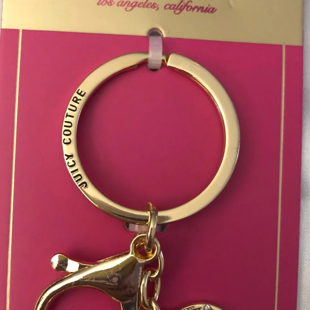 Juicy Couture Gold Tone & Pink Enamel Padlock Heart Keychain Bag Charm NWT